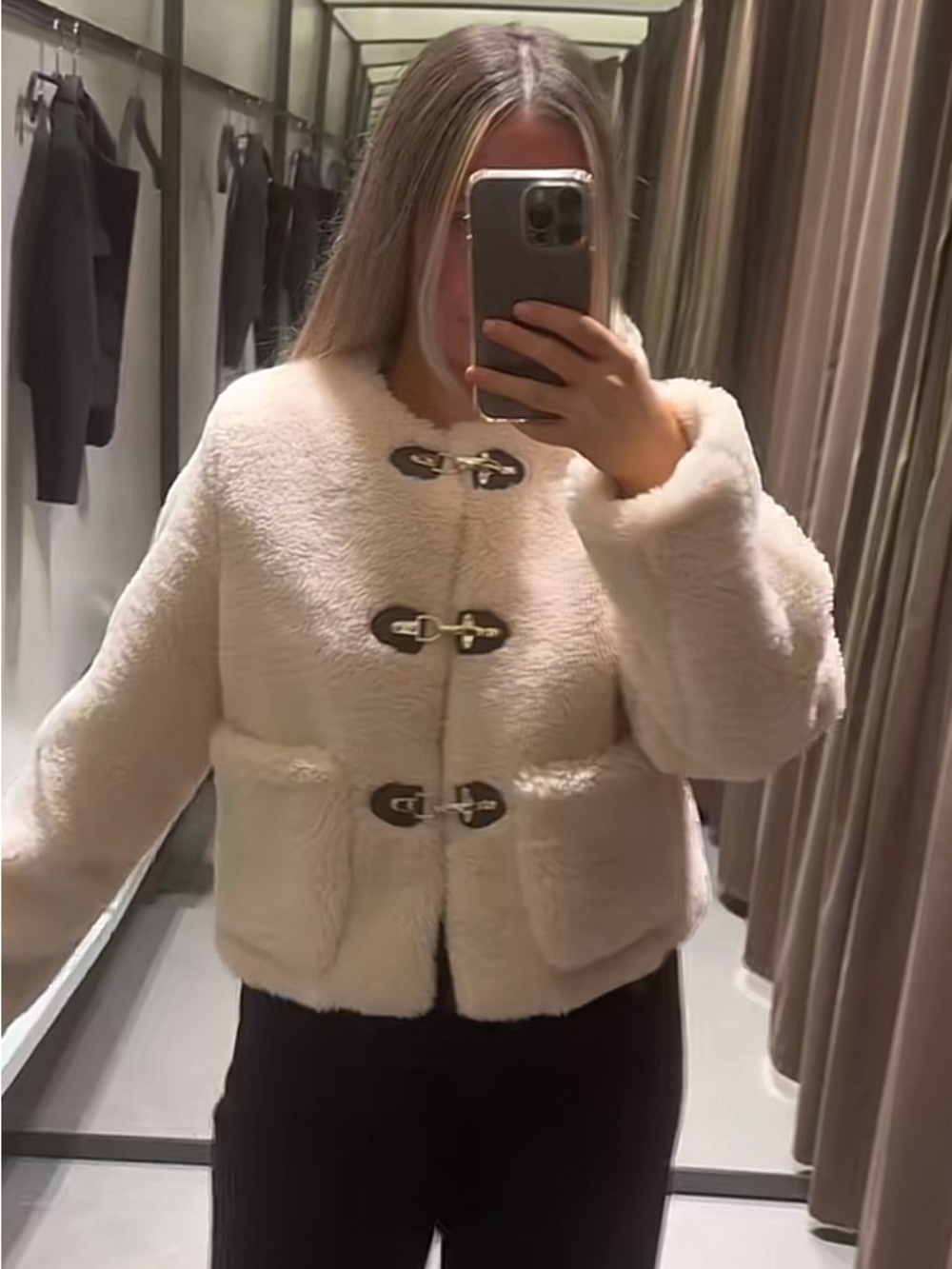 Zara Faux Shearling Jacket With‎ Fireman-Style Lobster Clasps - Picture 12 of 17